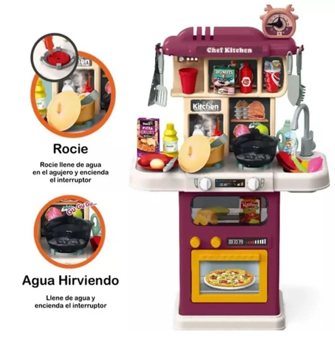 Cocina con Luces y Sonido Rosado 64 piezas