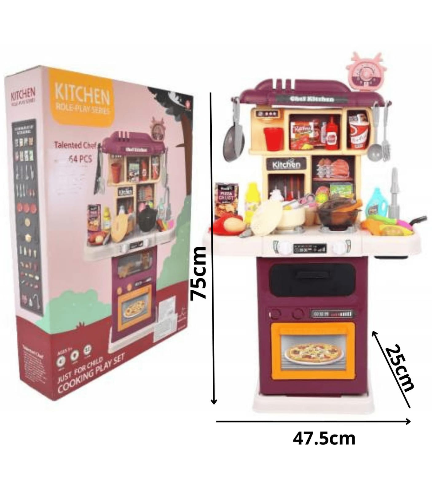 Cocina con Luces y Sonido Rosado 64 piezas